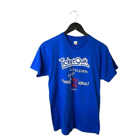 Screen Stars Other - Vintage 80s 7-Eleven Ticket Quik T-Shirt M Blue Screen Stars Single Stitch